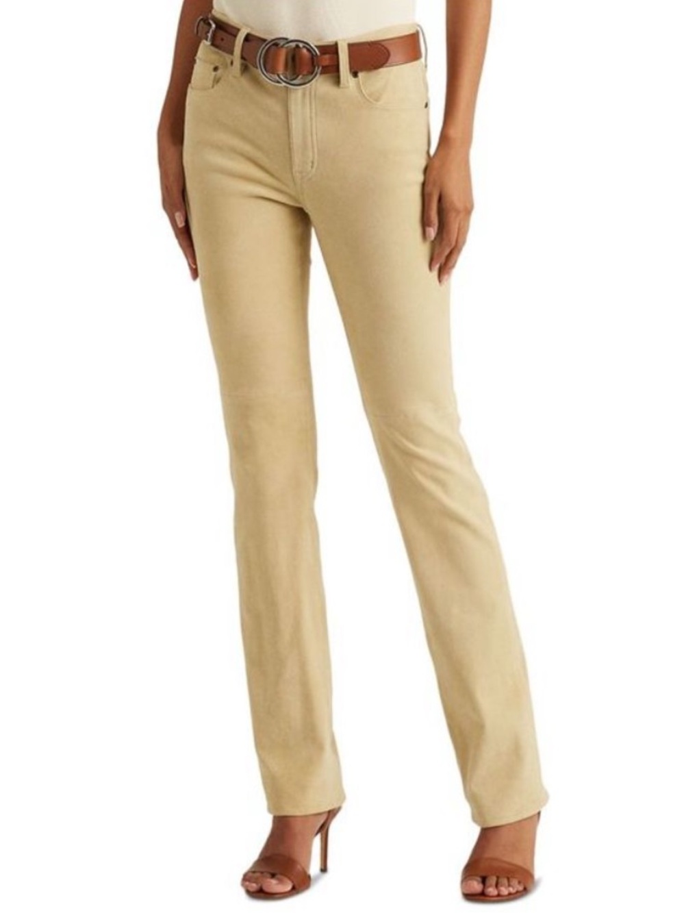 LAUREN RALPH LAUREN Womens Beige Zippered Straight Fit High Waist Pants 8